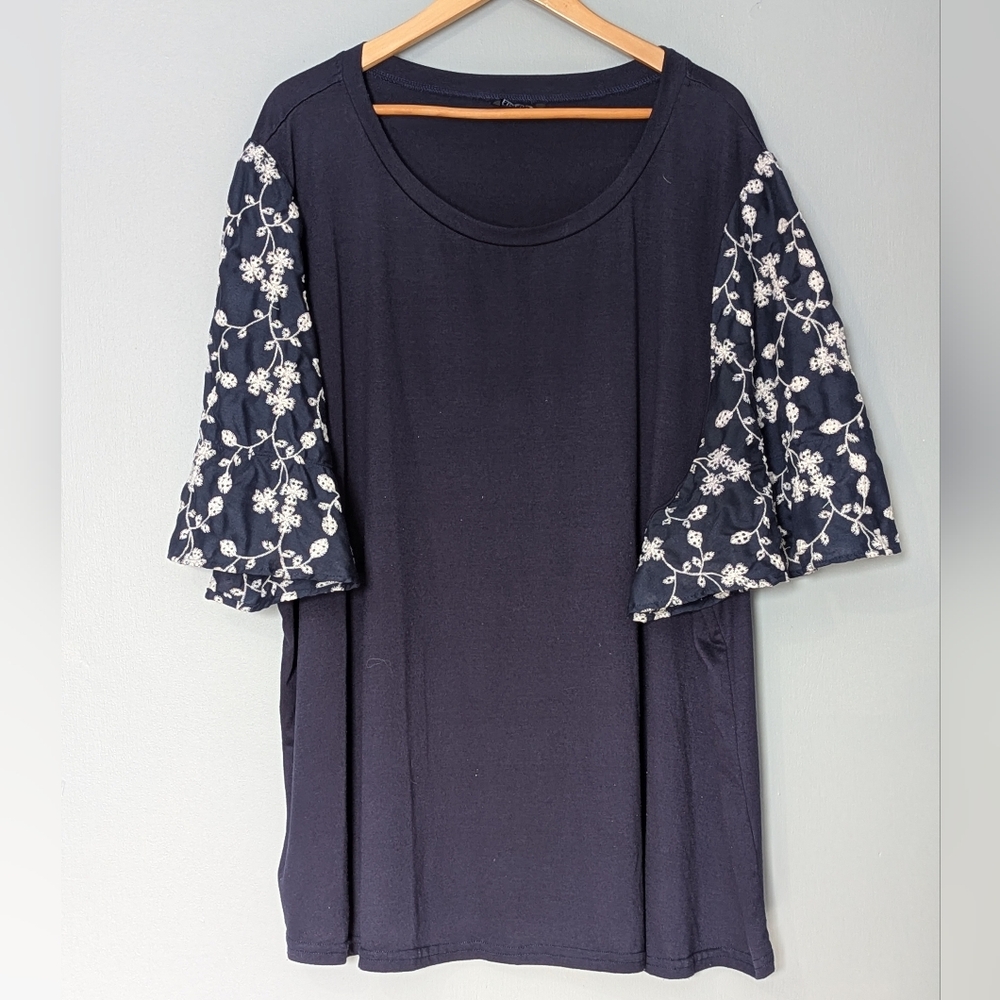 Bloomchic Midnight Navy Top Embroidered Puff Sleeve Women's Floral Romantic